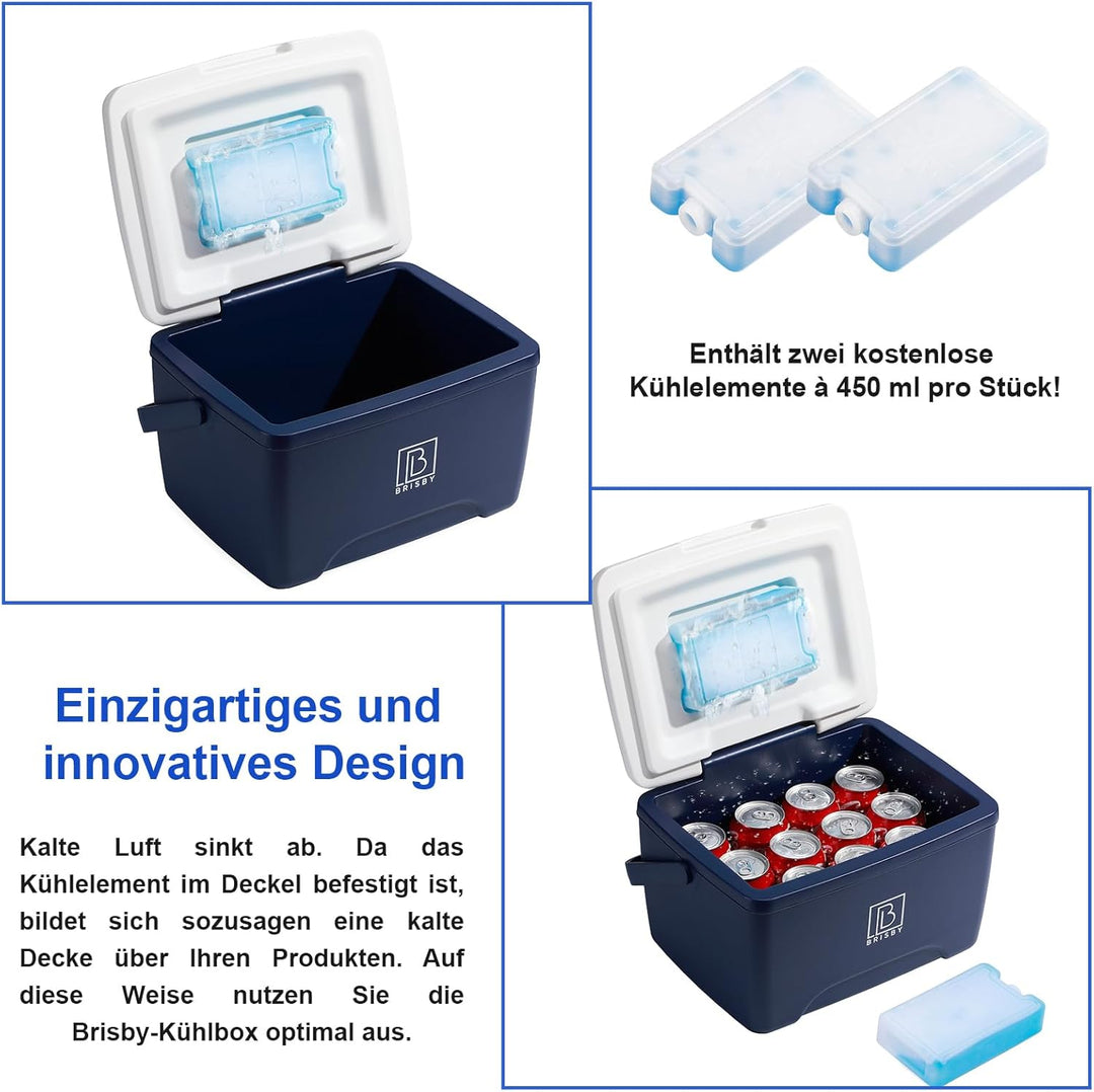 Brisby Kühlbox 8 Liter - 18 Stunden warm - 40 Stunden kühl - Inklusive 2 grosse Kühlelemente 450 ML