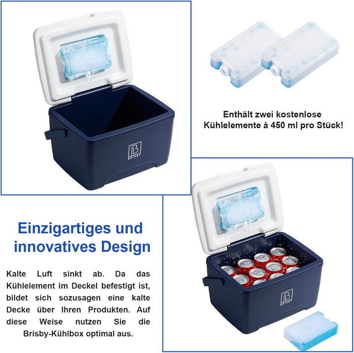 Brisby Kühlbox 8 Liter - 18 Stunden warm - 40 Stunden kühl - Inklusive 2 grosse Kühlelemente 450 ML