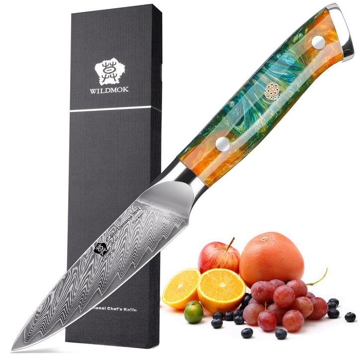 WILDMOK Damast-Schälmesser, 8cm, japanischer 67-lagiger Damaststahl, professionelles Schälmesser, Ko