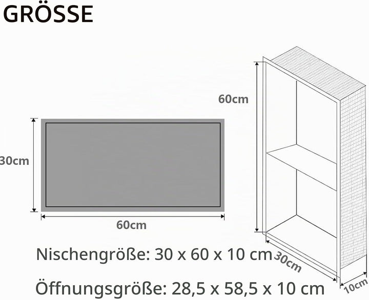 Wandnische Dusche,Wandnische Dusche Edelstahl,Wandnische Lagerung mit einem Regal,Duschnische 30 * 6