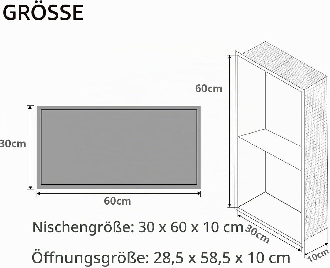 Wandnische Dusche,Wandnische Dusche Edelstahl,Wandnische Lagerung mit einem Regal,Duschnische 30 * 6
