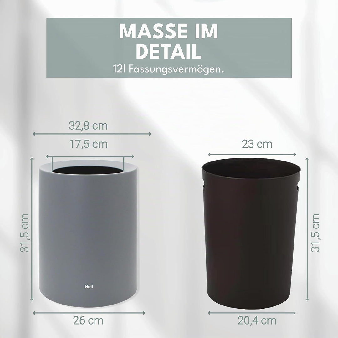 Papierkorb | 12L | Grau Matt | Ohne Deckel | Idealer Mülleimer fürs Büro &amp; Schreibtisch | Tischmülle