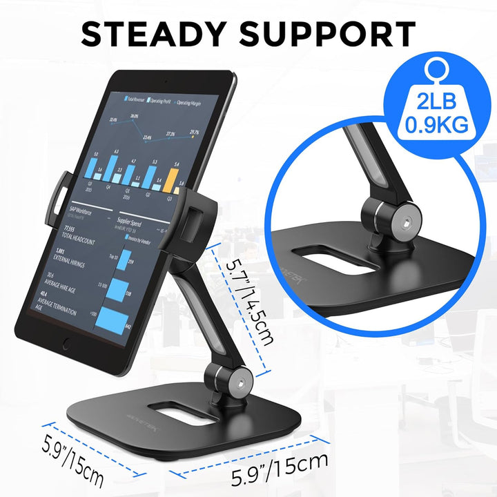 AboveTEK ipad Ständer Faltbar Tablet Ständer 4-11" Tablet Halter Schwarz 360°Swivel Halter Handy Stä