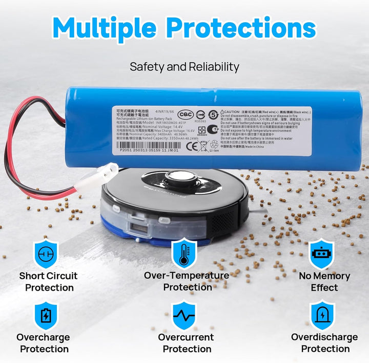 14,4 V 3400 mAh Akku Kompatibel mit 360 S6, S8, Rowenta X-Plorer 75, 75S, 75S+, 75 Animal, Serie 95,