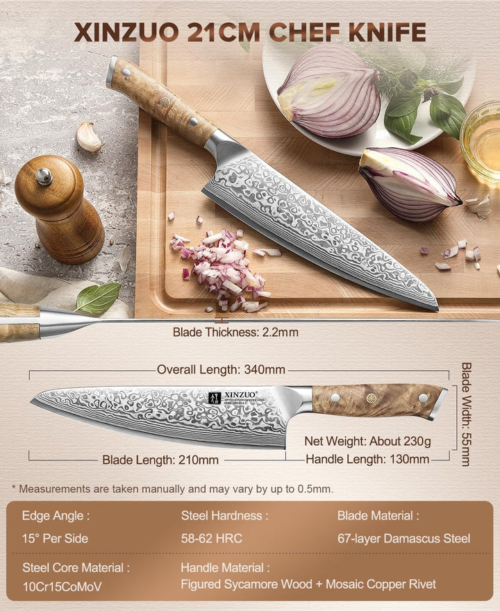 XINZUO 21cm Kochmesser 67 Schichten Damaststahl Profi Küchenmesser -Scharfe Klinge Damaszener Stahl