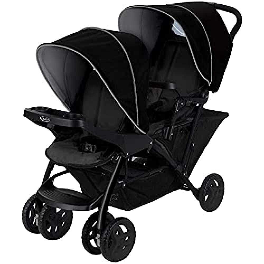 Graco Stadium Duo Geschwisterwagen, Zwillingswagen, 0-15 kg, grosser Staukorb, inkl. Snacktabletts,