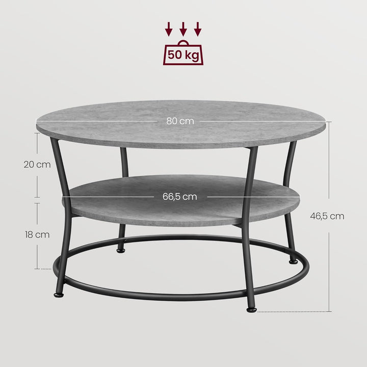 VASAGLE Couchtisch rund, Wohnzimmertisch, Sofatisch mit Ablage, einfacher Aufbau, Metall, Industrie-