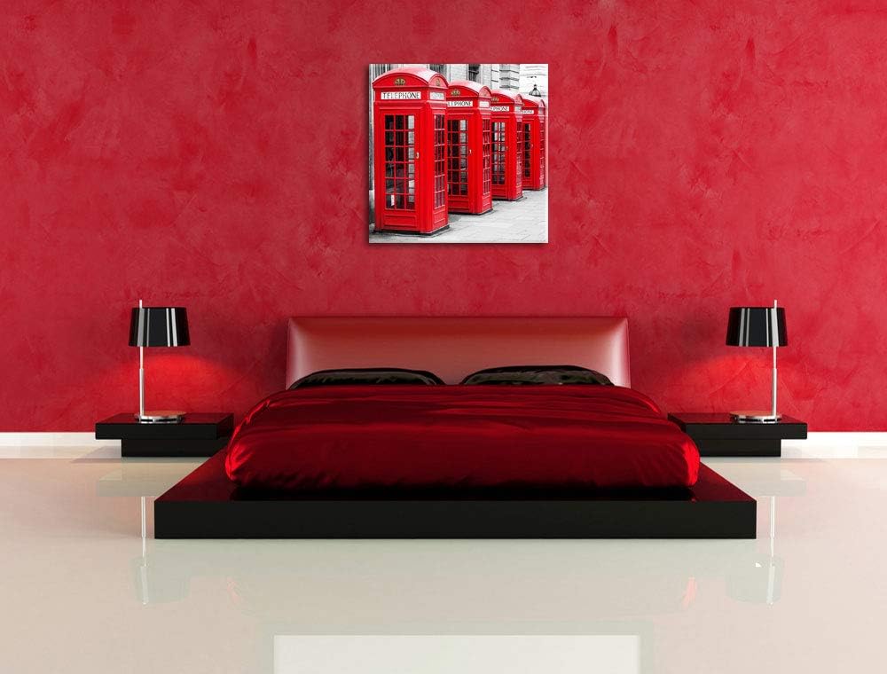 Pixxprint rote Londoner Telefonzellen als Leinwandbild/Grösse: 70x70 cm/Wandbild/Kunstdruck/fertig b