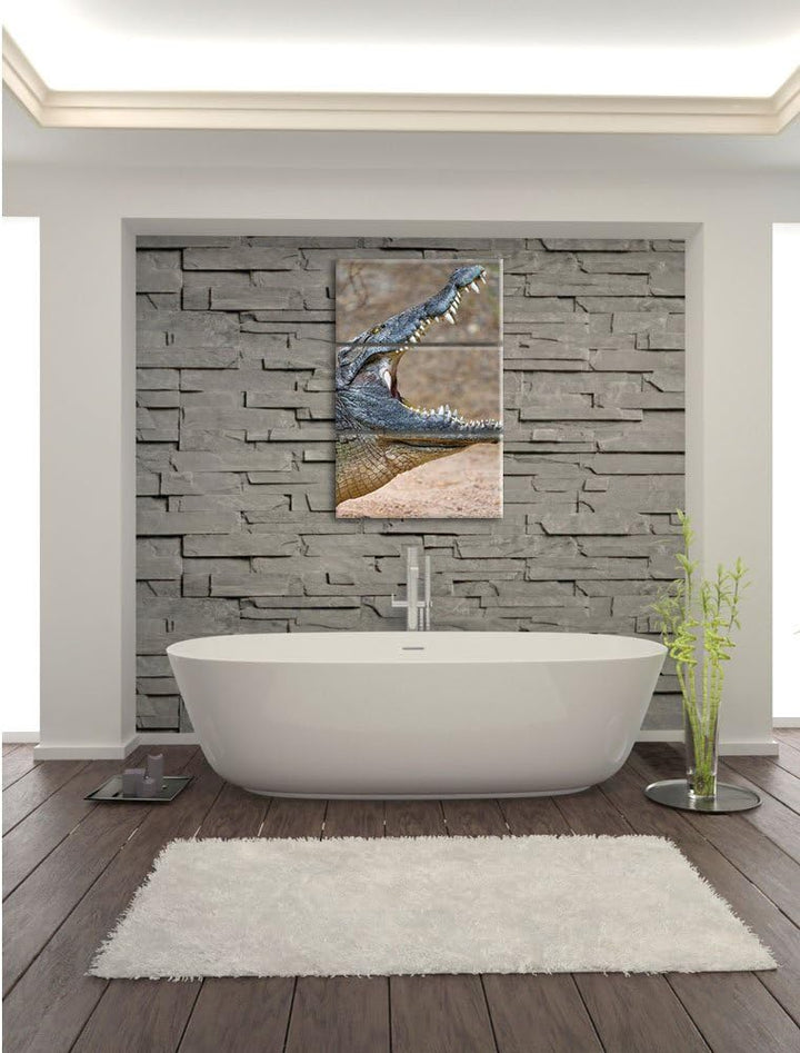 Pixxprint gewaltiges Krokodil als Leinwandbild/Grösse: 3 Teilig (120x80) cm/Wandbild/Kunstdruck/fert