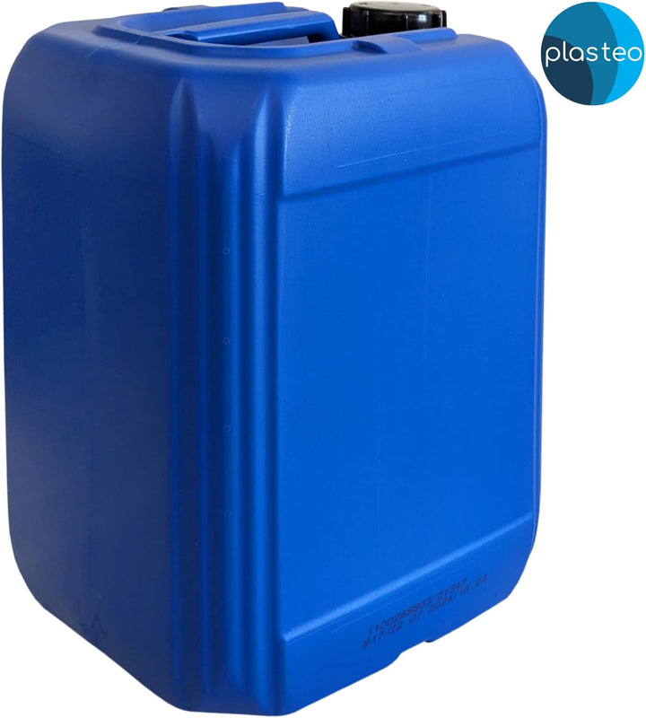 plasteo® 3x 25 Liter Getränke Wasserkanister mit 1 Hahn und 3 Schraubdeckel (DIN 61) | Lebensmittele