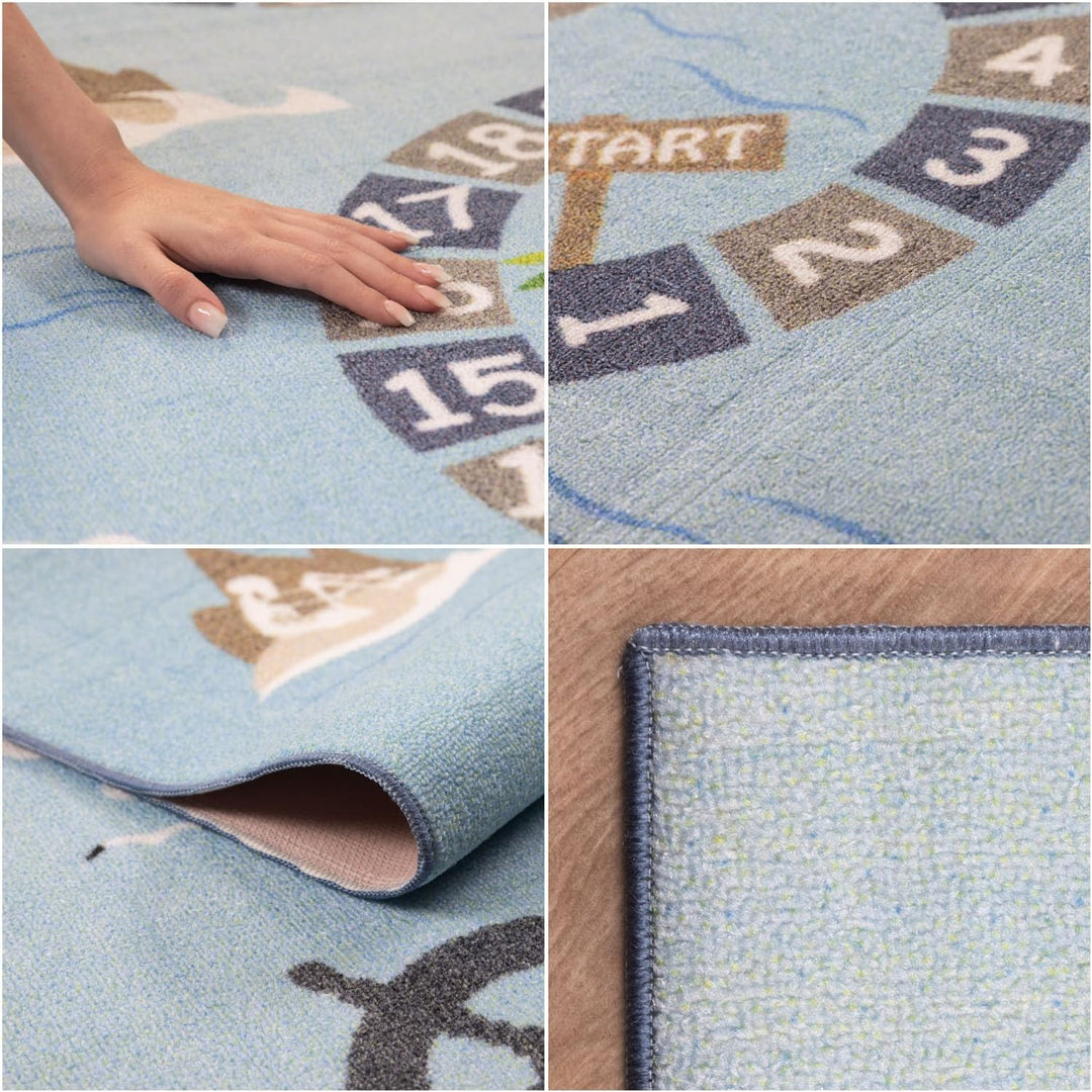 SIMPEX Kinderteppich Blau 80x120 cm Pirat Design Modern rutschfest Waschbar Pflegeleicht Extra Weich