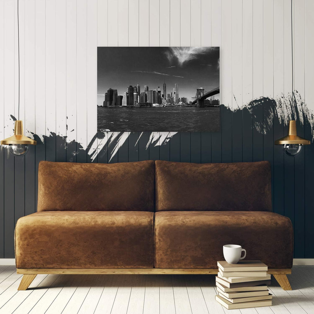 Wandbild New York City Modern Deko Kunst Bilder schwarz-weiss 90x60 cm Deko Paneel 90x60 cm schwarz-