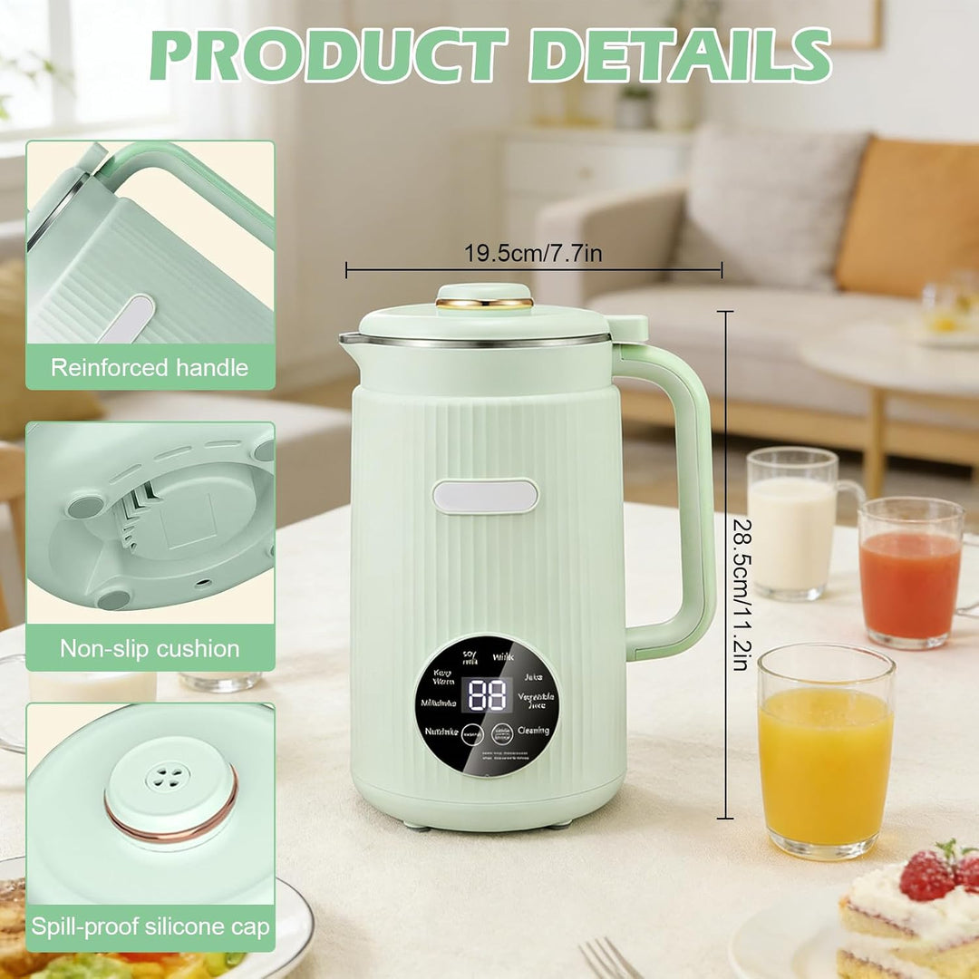 Nussmilchmaschine 8-in-1, 1200ml Automatische Sojamilch Maschine, Pflanzenmilchbereiter mit 12 Kling