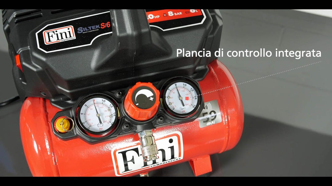 Fini D'aria Compressore Silenzioso 2 Manometri (59 dB) Silent Kompressor 2 Manometer (59dB), 6L, 1.0