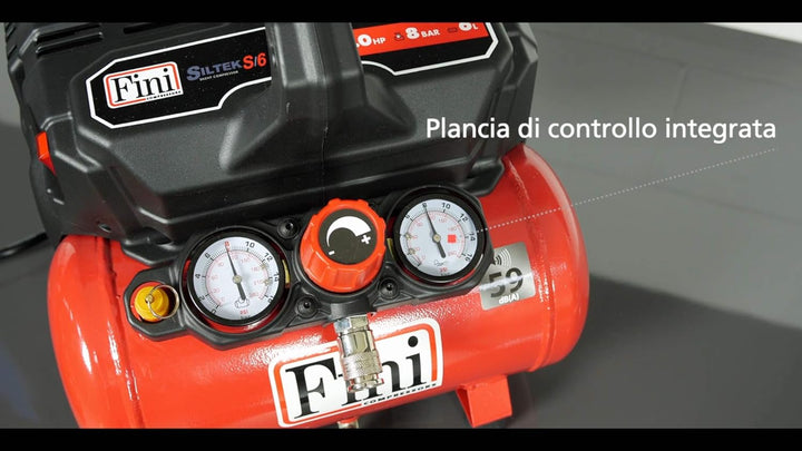 Fini D'aria Compressore Silenzioso 2 Manometri (59 dB) Silent Kompressor 2 Manometer (59dB), 6L, 1.0