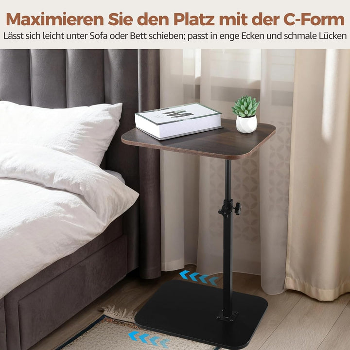 Varku Beistelltisch HöHenverstellbar, 360° drehbare Beistelltisch C Form, höhenverstellbar von 45–80
