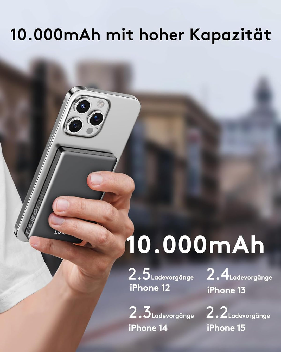 iPhone Powerbank für Magsafe, Ultra Slim 10000mAh Magnetic Power Bank Wireless, 20W PD Schnellladung