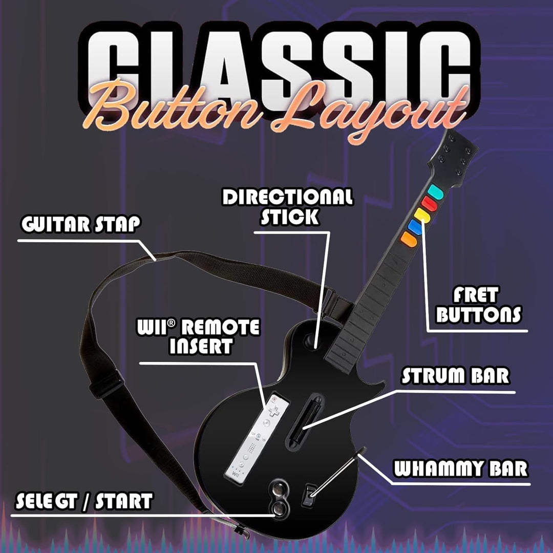 DOYO Guitar Hero Wii Gitarren Kabellose Schwarz für Guitar Hero und Rock Band Games Abnehmbare Gitar