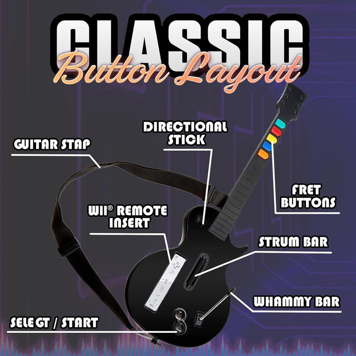 DOYO Guitar Hero Wii Gitarren Kabellose Schwarz für Guitar Hero und Rock Band Games Abnehmbare Gitar
