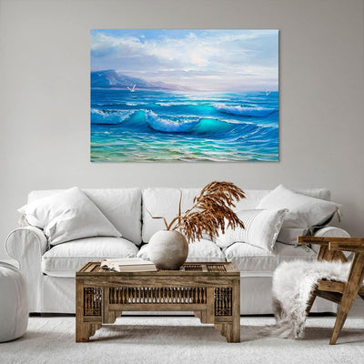 Bilder auf Leinwand 100x70cm Leinwandbild mit Rahmen Meer Welle Möwe Gross Wanddeko Bild Schlafzimme