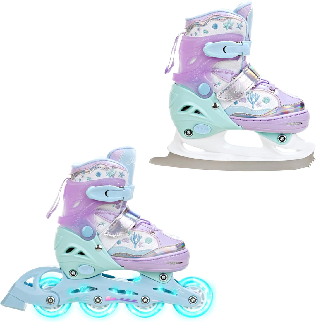 RAVEN 2in1 Kinder Schlittschuhe/Inline Skates Lia/Loret verstellbar mit LED Leuchtrad 30-33 (18-20,5