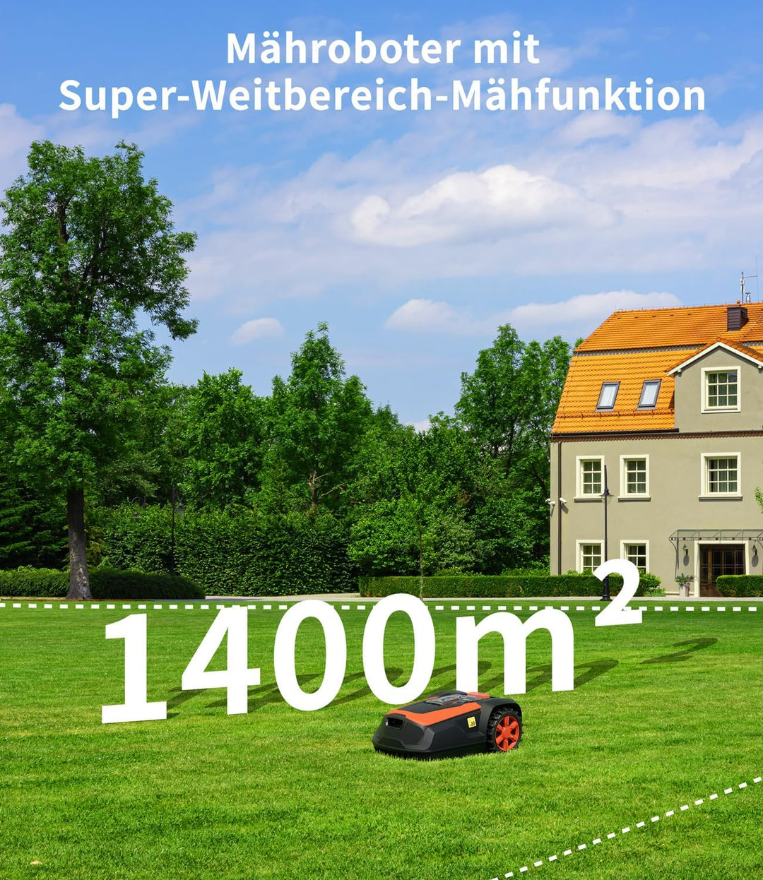 M1 Mähroboter mit Begrenzungskabel für Gärten bis 1400m², Rasenmäher Roboter mit Schnitthöhe 25-6mm,