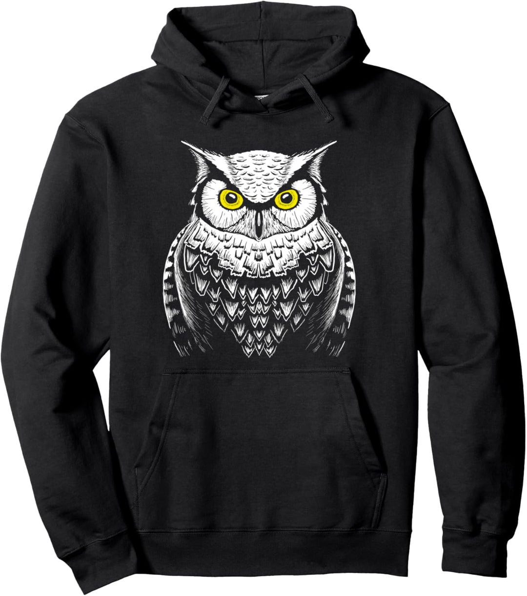 Great Horned Owl Artistic Illustration Ornithophile Pullover Hoodie
