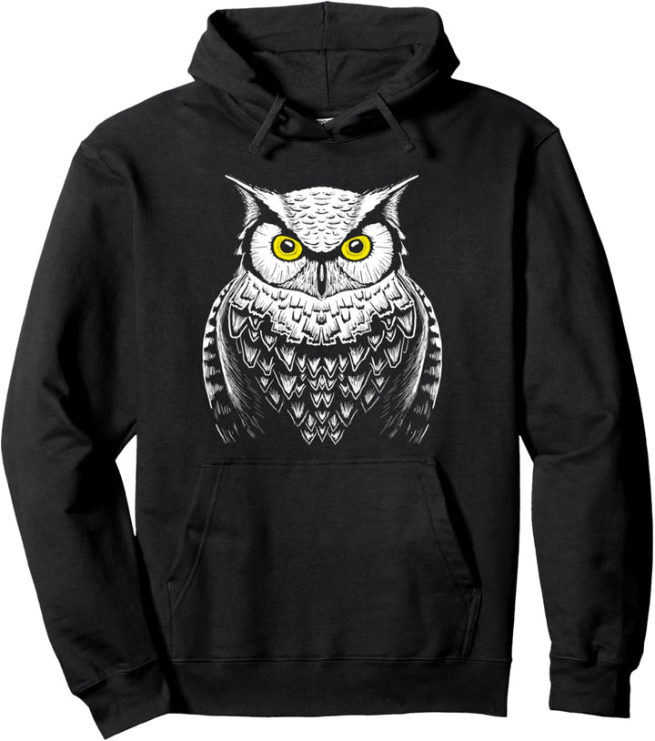 Great Horned Owl Artistic Illustration Ornithophile Pullover Hoodie