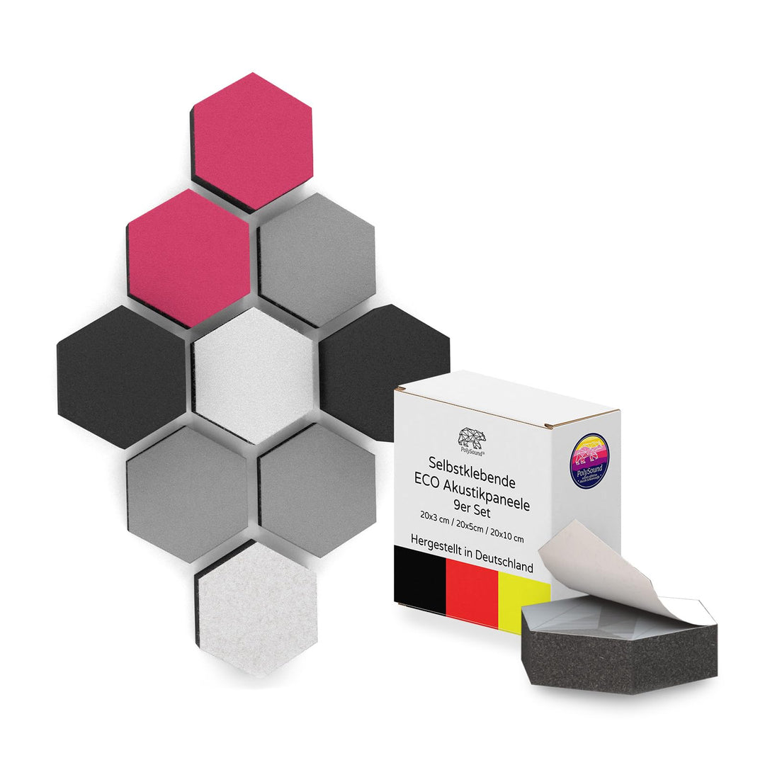 PolySound ECO Akustikpaneele - selbstklebendes 3D-Hexagon-Design - Schallschutz für Büro, Gaming & W