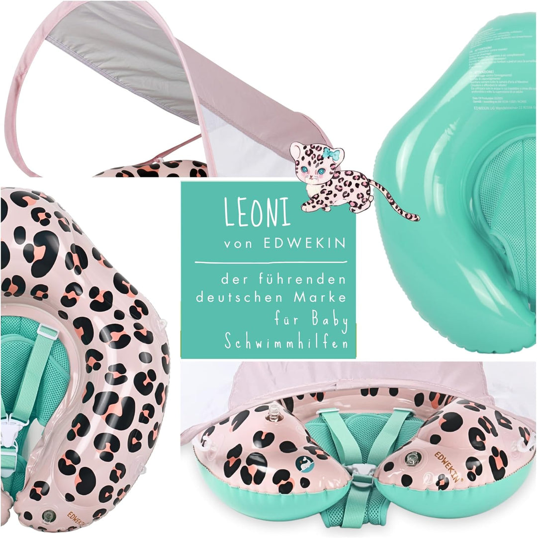 EDWEKIN® Einzigartiger Baby Schwimmring mit Leo Optik | Innovative Baby Schwimmhilfe mit Sonnenschut