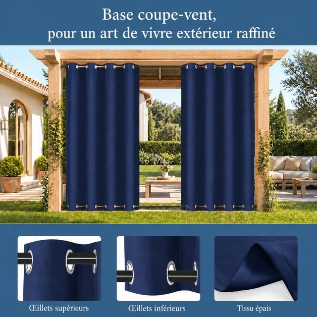 Rosnek Outdoor Vorhang Wetterfest Winddicht mit Obere und Untere Ösen,2 Stück Outdoorvorhänge 243x13