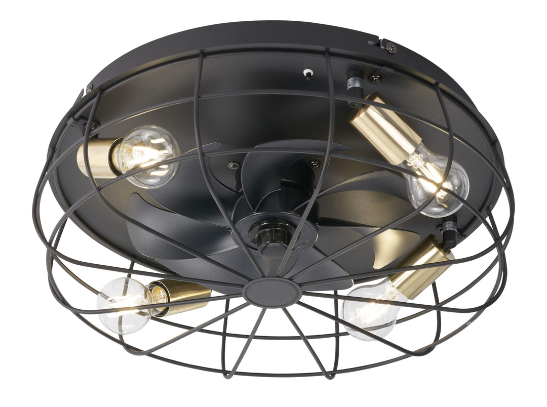 Reality Leuchten Deckenleuchten Ventilator Trondheim R61095032, Metall Schwarz matt, exkl. 4x E27, F