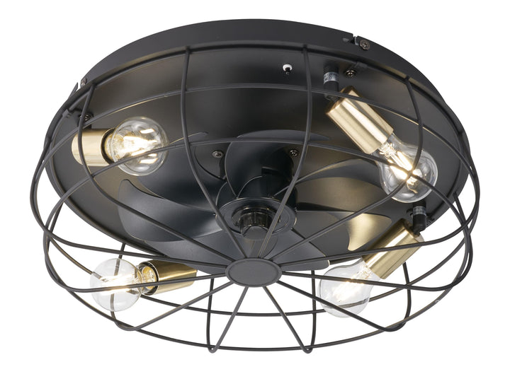 Reality Leuchten Deckenleuchten Ventilator Trondheim R61095032, Metall Schwarz matt, exkl. 4x E27, F