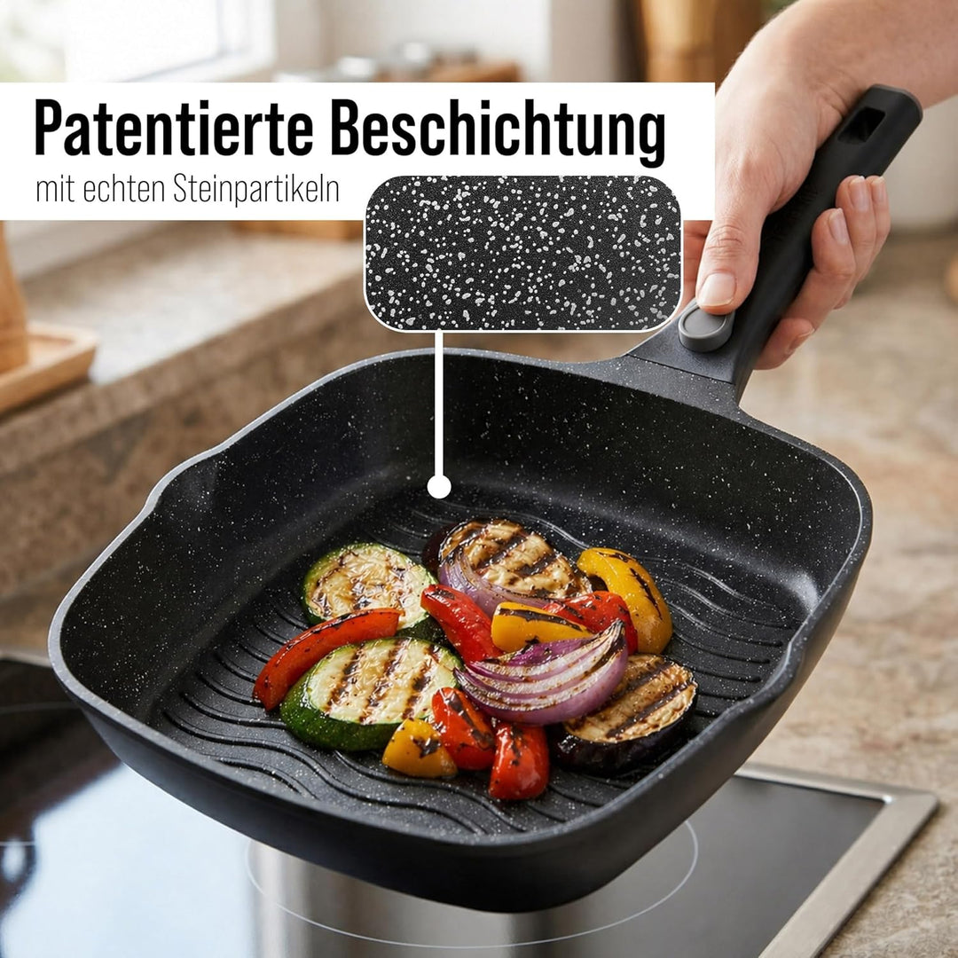 STONELINE SMART Grillpfanne 28 cm, Grosse Steak Pfanne Aluguss, Abnehmbarem Griff, Pfanne Induktion,