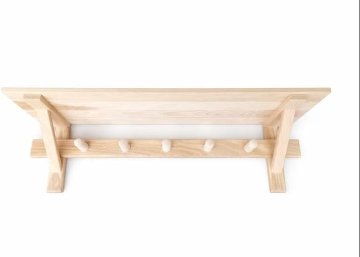 Sauna Wandregal aus Holz 75 cm mit 5 Haken – Badregal mit Ablage für Sauna, Bad & Banja