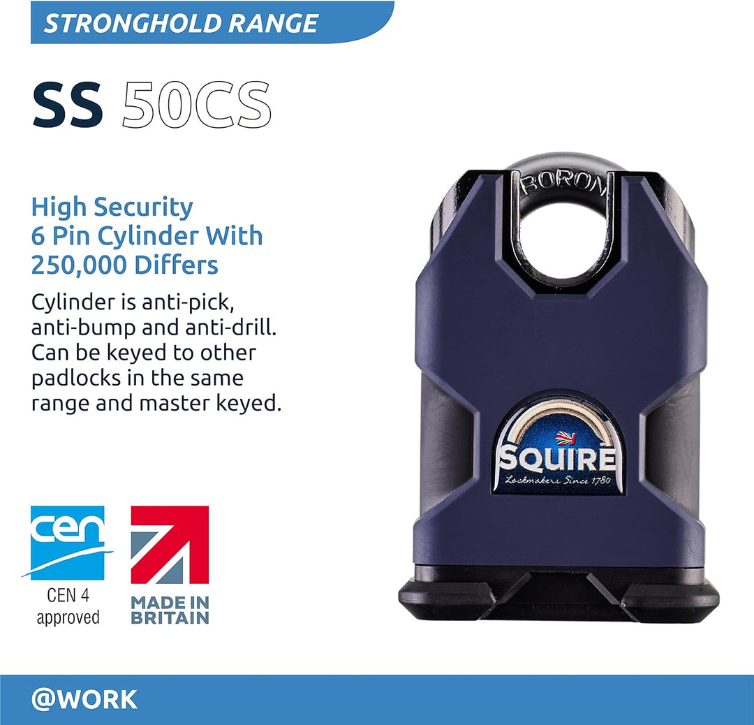 Henry Squire SS50CS Vorhängeschloss mit Bügel, Stahl, 50 mm 50mm Blau, 50mm Blau