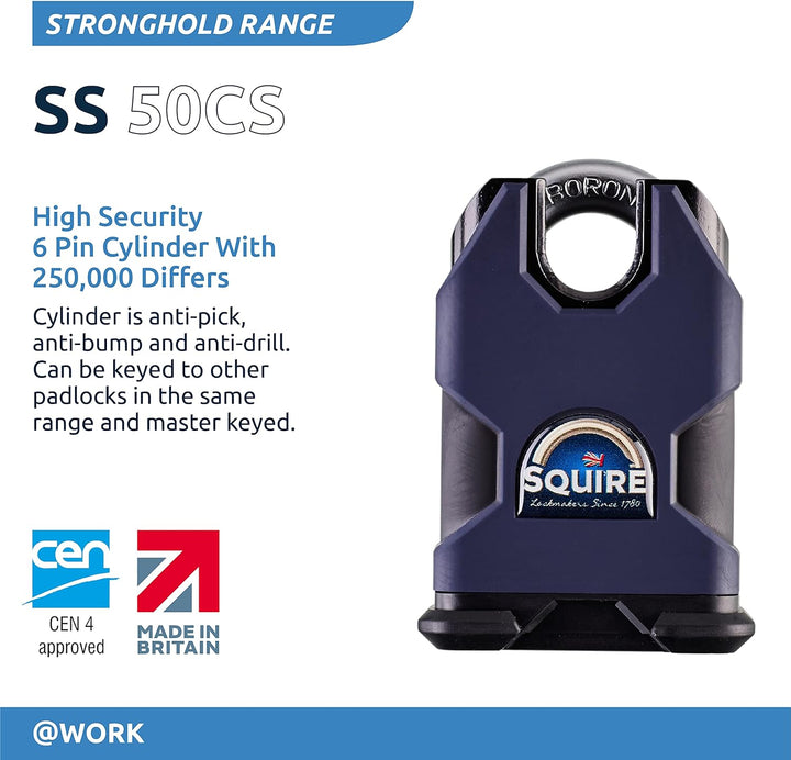 Henry Squire SS50CS Vorhängeschloss mit Bügel, Stahl, 50 mm 50mm Blau, 50mm Blau