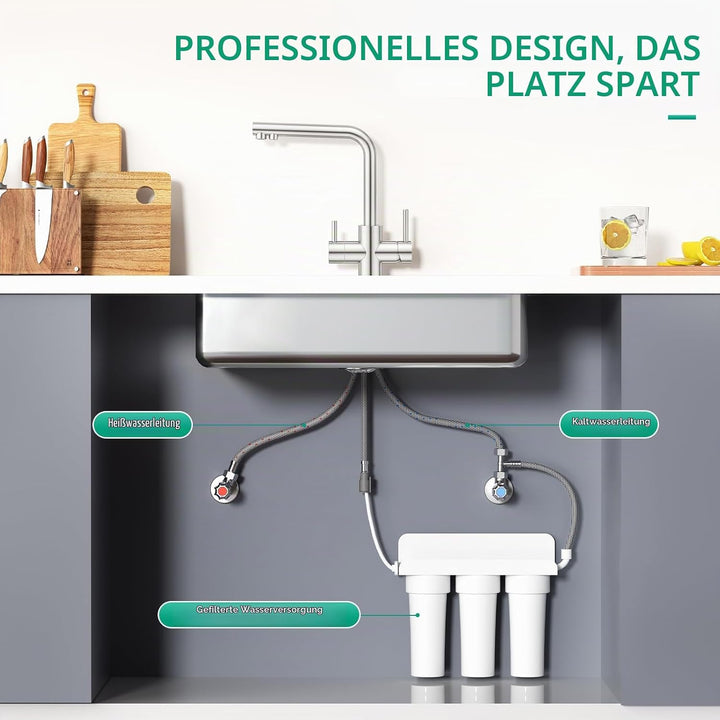 CREA 3 Wege Wasserhahn Küche Edelstahl, 360° Drehbar Küchenarmatur, 3 in 1 Mischbatterie Küche für W