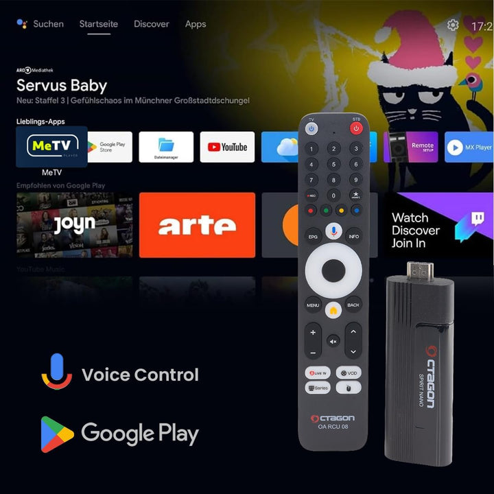 [ Test SEHR GUT, Note 1.1 *] OCTAGON Spirit Nano 4K UHD Android TV Stick + DVBSHOP HDMI Adapter, für