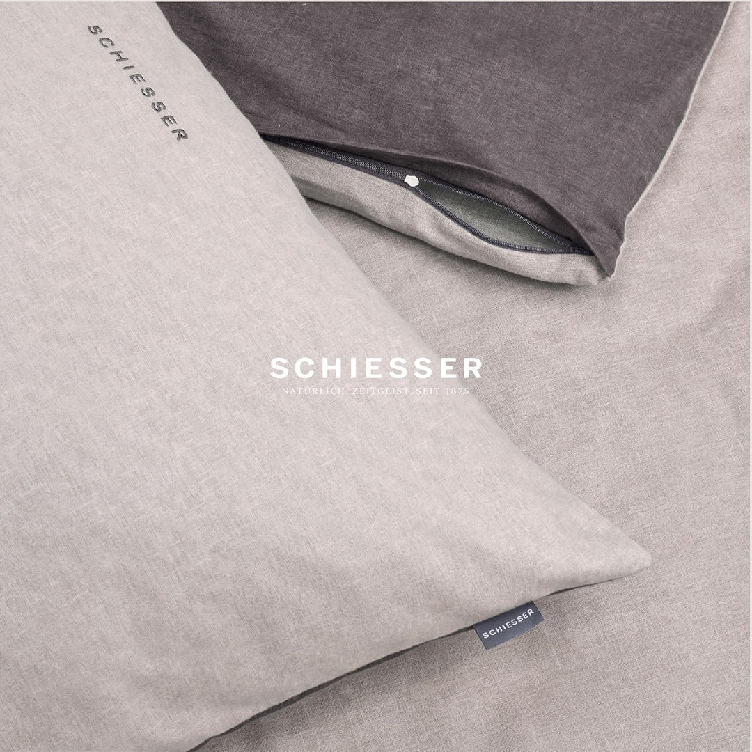 Schiesser Feinbiber Wendebettwäsche Doubleface, 100% Baumwolle, Farbe:Silber, Grösse:155 cm x 220 cm