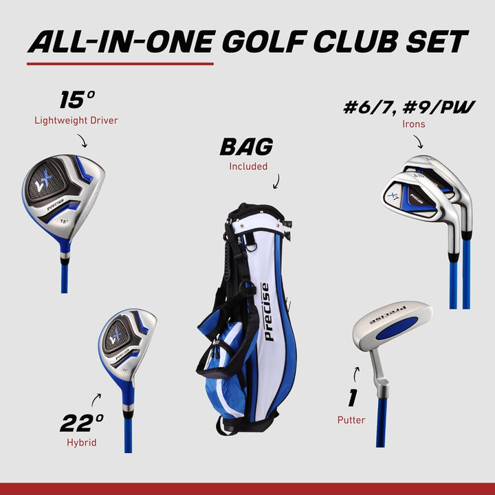 PreciseGolf Co. Precise X7 Junior Complete Golf Club Set for Children Kids - 3 Age Groups Boys & Gir