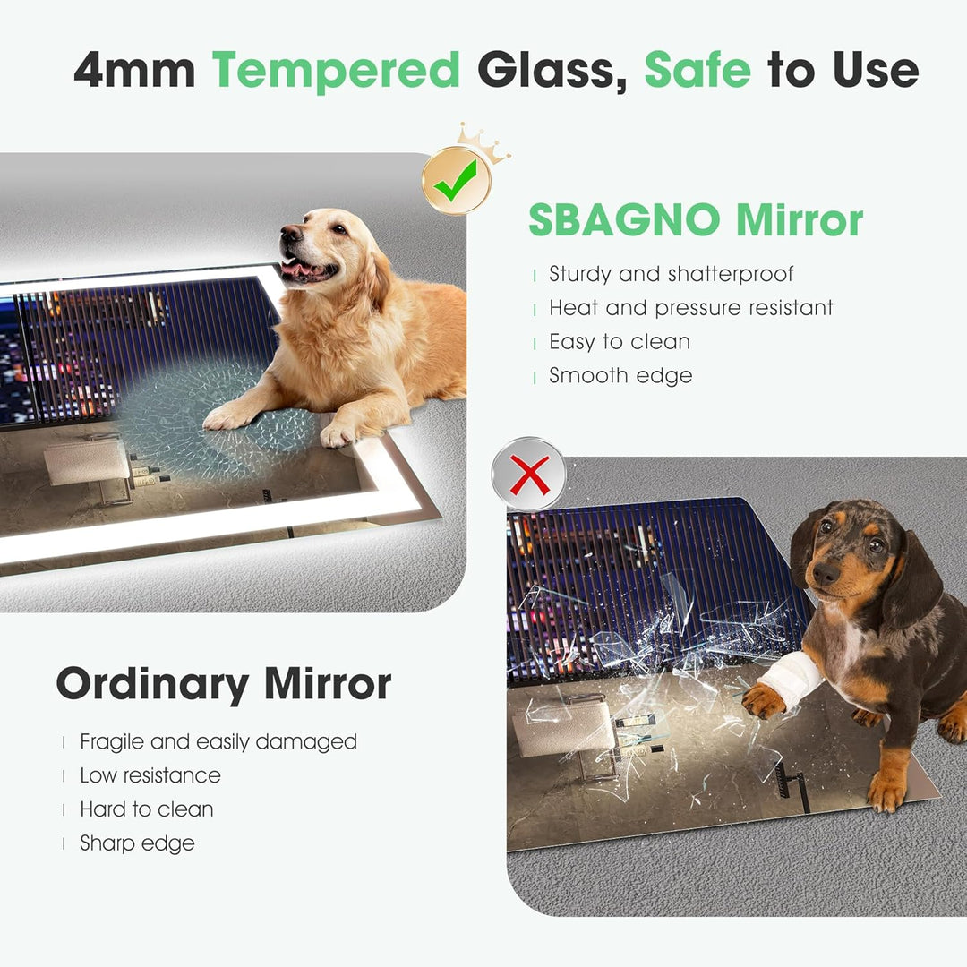 S'bagno Badspiegel mit Beleuchtung 800x600mm,LED Badezimmerspiegel mit Speicher, Entfoggen, 3000K/40