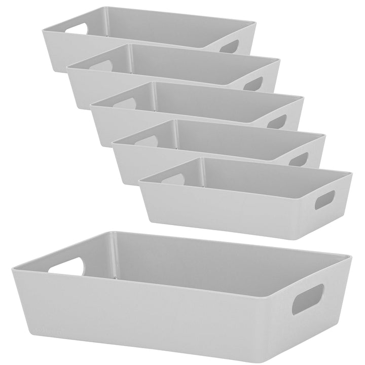 6x Ordnungsboxen - 6 cm hoch - GRAU - 25x17x6cm - 2 Liter - DINA5 - Ordnungskorb - Schubladenorganiz