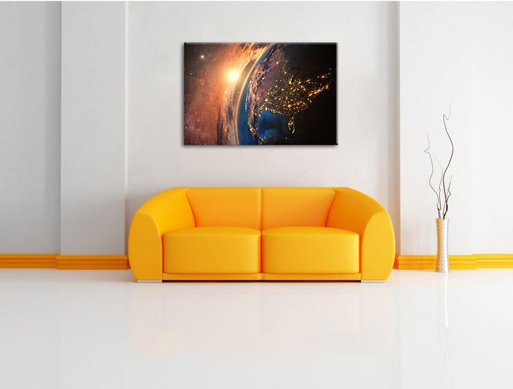 Pixxprint 3D-Rendering der Erde als Leinwandbild/Grösse: 100x70 cm/Wandbild/Kunstdruck/fertig bespan