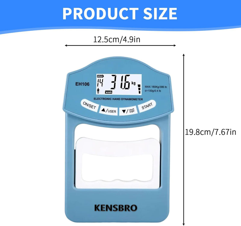 Digitaler Handkraftmessgerät 396lb/180kg, Dynamometer Digital, Electronic Hand Dynamometer, Elektron