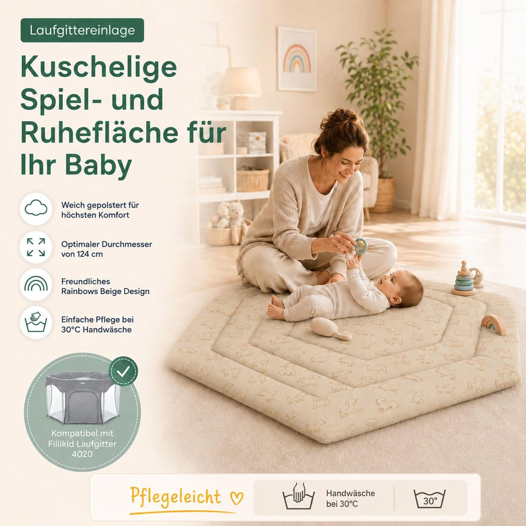Fillikid Einlage Laufstall 6-eckig Exklusiv | Krabbeldecke Laufgitter 124 cm | Schutzeinlage Laufgit