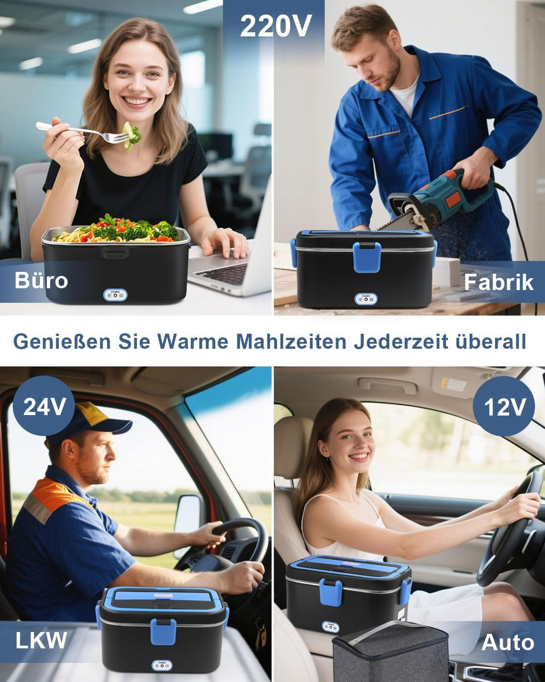 AUTOPkio Elektrische Lunchbox 1,8L 80W, Grosser Beheizbare Speisenwärmer für Auto LKW Büro 12V/24V/2