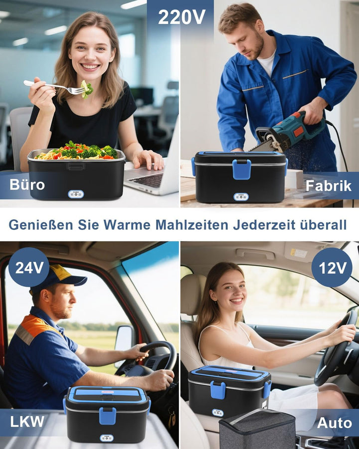 AUTOPkio Elektrische Lunchbox 1,8L 80W, Grosser Beheizbare Speisenwärmer für Auto LKW Büro 12V/24V/2