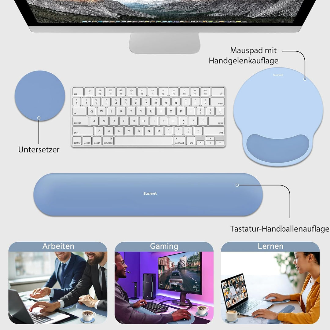 Sushret Mauspad & Tastatur Handballenauflage, 3-in-1 Ergonomisches Gel Memory Foam Handballenauflage