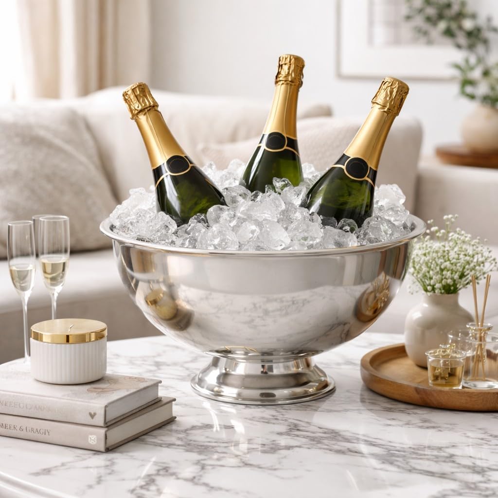 Eleganter Champagnerkühler aus Edelstahl rund 30 x 21 cm